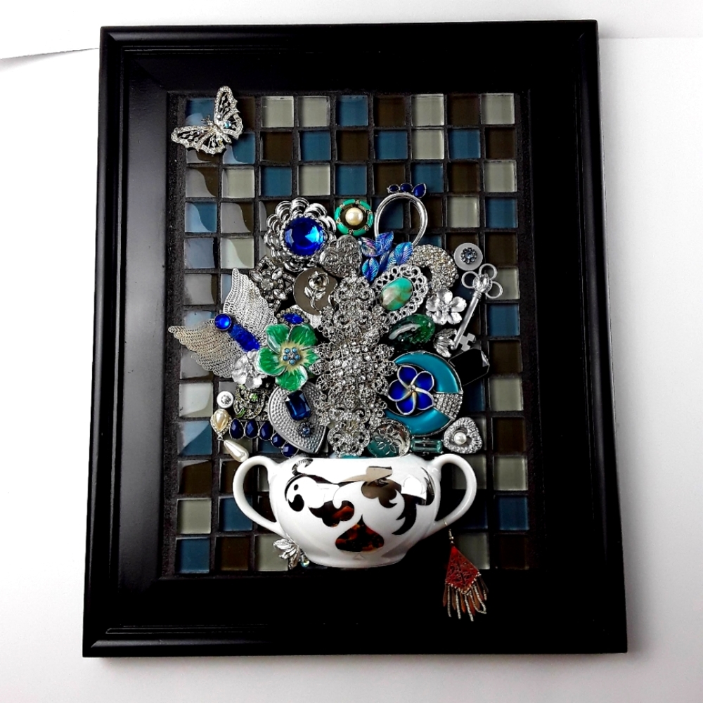 Wall Art Silver jewelry vintage porcelain home decor hand crafted vintag…Mosaic